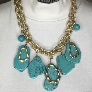 Gold tone chain Faux turquoise multi-strand Necklace